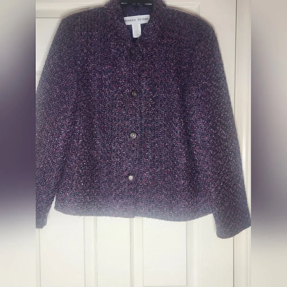 Vtg Adolfo Studio 16 MohairBlend Multiclred Full Lined Buttons Up Women’s Blazer